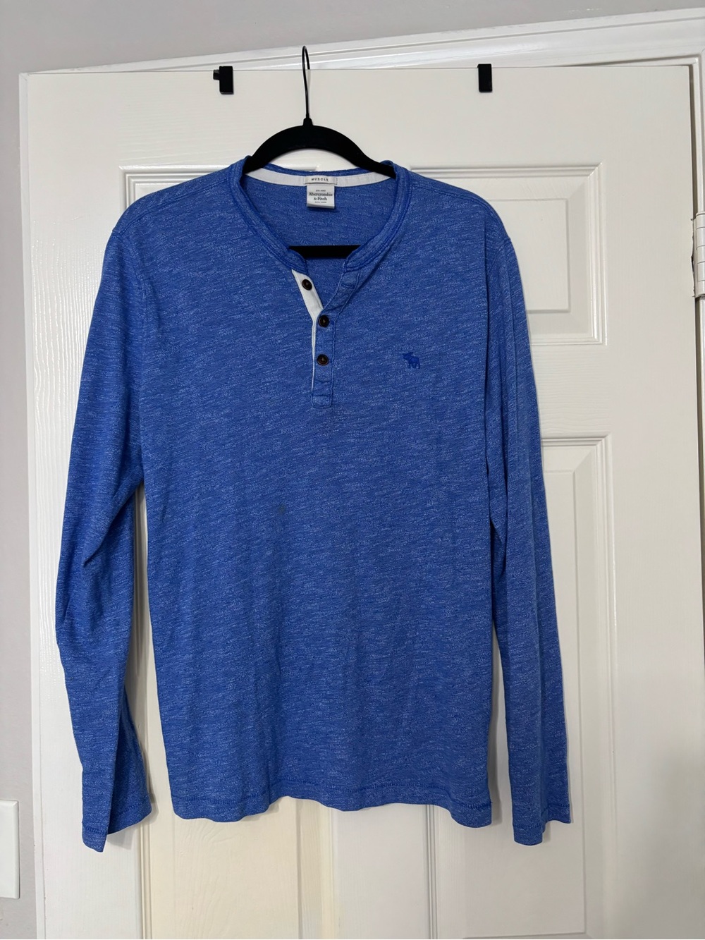 Abercrombie & Fitch Men's Heather Royal Blue Henley Long Sleeve